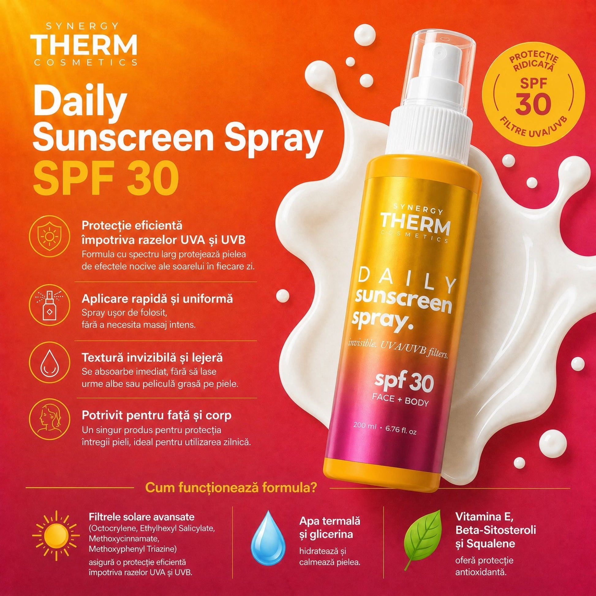 DAILY SUNSCREEN SPRAY SPF 30 — Protecție Solară Lejeră, UVA/UVB, 200 ml femiekostore