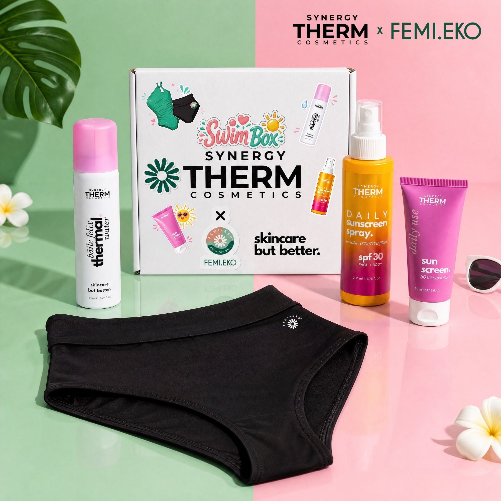 Synergy Therm × Femi.Eko Swim Box Kaia | Slip menstrual de înot + Protecție solară femieko.ro