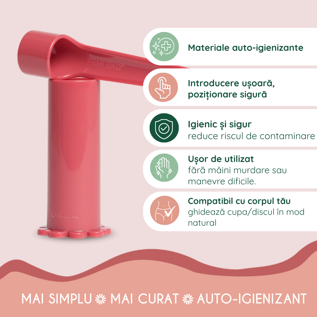 combo femieko cupa menstruala safe si aplicator, pastreaza flora vaginala sanatoasa