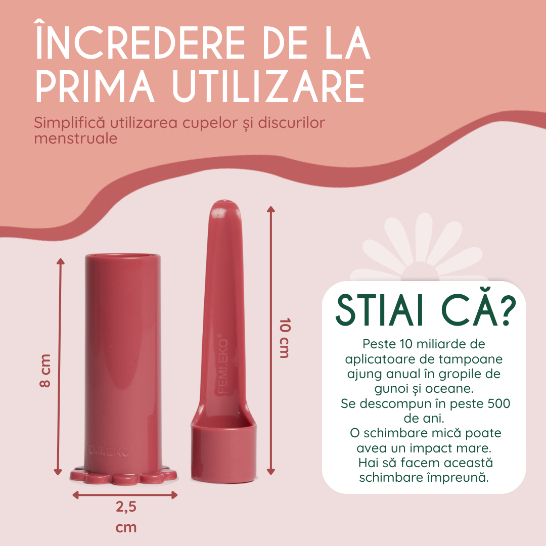 combo femieko cupa menstruala safe si aplicator cu tehnologie Saniconcentrate, igiena avansata fara sterilizare frecventa