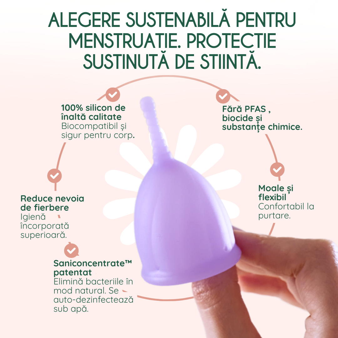 cupa menstruala femieko safe marimea m mov, alternativa reutilizabila la tampoane si absorbante