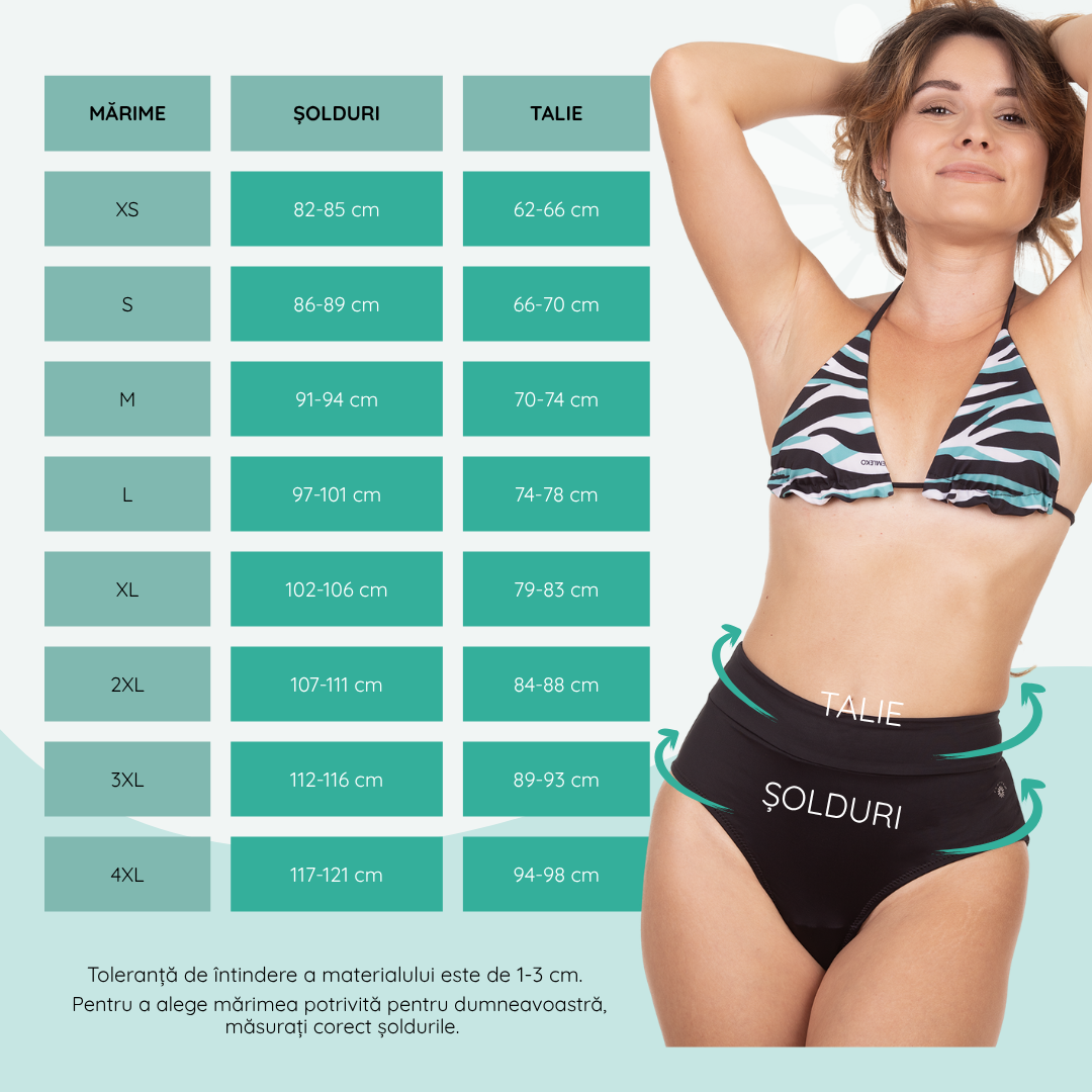 Slip menstrual pentru inot, absorbtie moderata, protectie UV30+, negru, Kaia