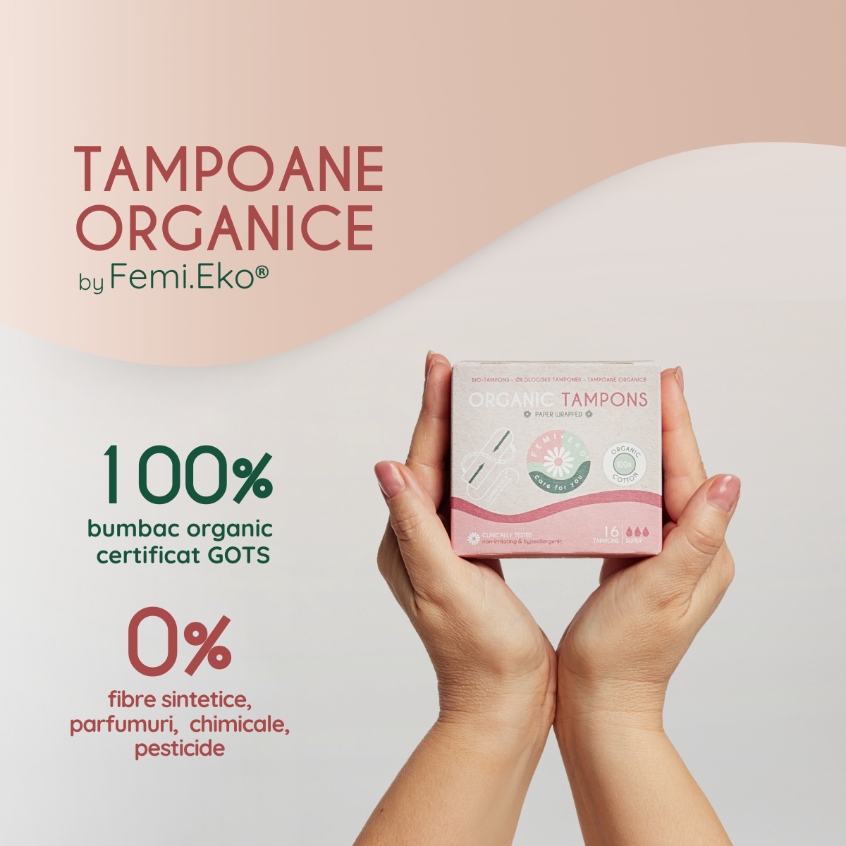 Tampoane din bumbac organic, fara fibre sau plastic, Super, 16 buc