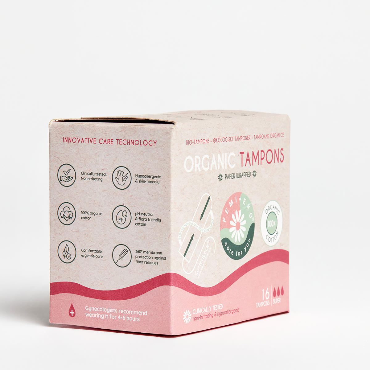 Tampoane din bumbac organic, fara fibre sau plastic, Super, 16 buc